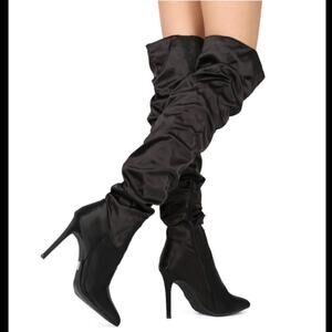 Women Satin Over The Knee Pointy Toe Slouchy Stiletto Boot